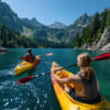A picture of 2 kayaks in a lake